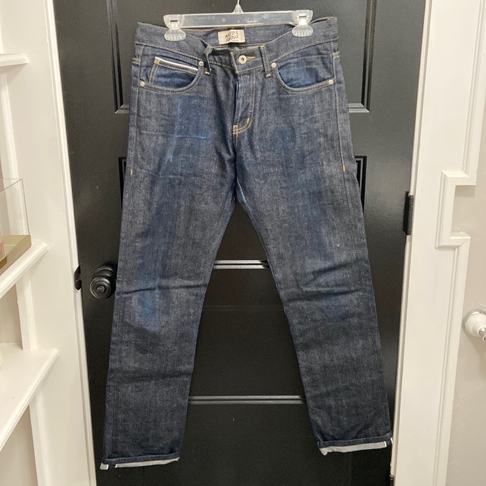 Mens Naked and Famous Raw Denim Jean size 32. Skinny Guy fit